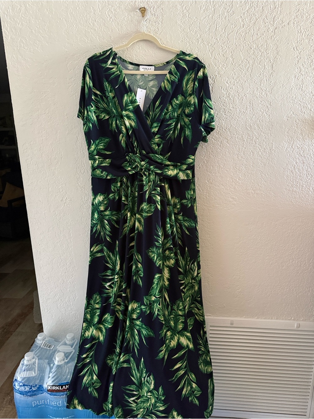 Gilli 1X Green & Black Palm Print Knot Maxi Dress New